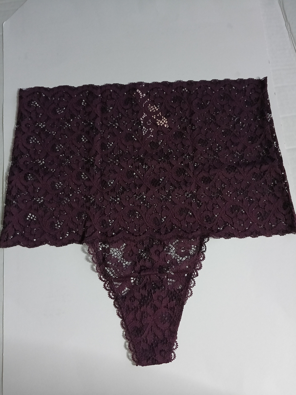 Lace High-Waist Thong Panty - Deep Plum